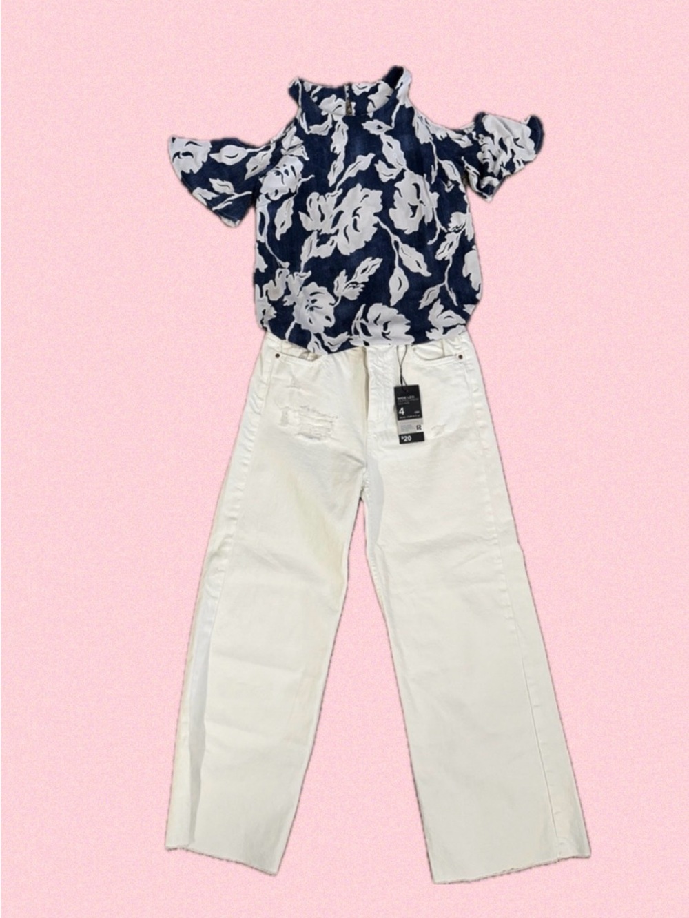Floral Blouse White Straight-Leg Jeans - Classic Clean Style